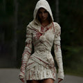 Women's Halloween Muscle Anatomy Bandage With Rose Art Cozy Knit Hooded Sweater Dress elevenforest