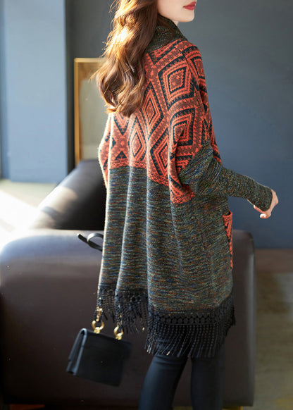 Orange Tasseled Patchwork Knit Dress Spring