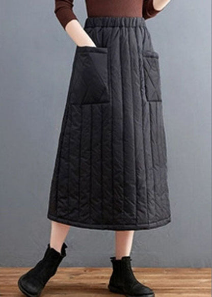 Black Pockets Fine Cotton Filled Skirts Winter