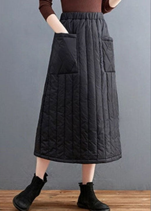 Black Pockets Fine Cotton Filled Skirts Winter
