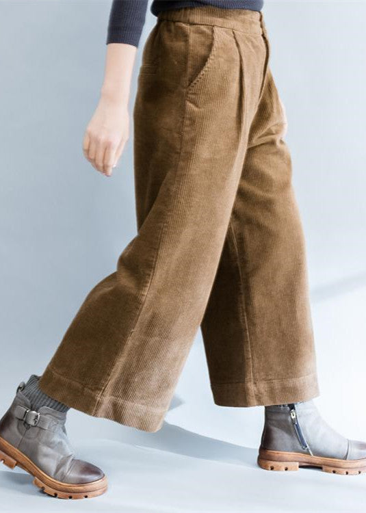 Brown Stylish Warm Cotton Corduroy Wide Leg Pants Trousers