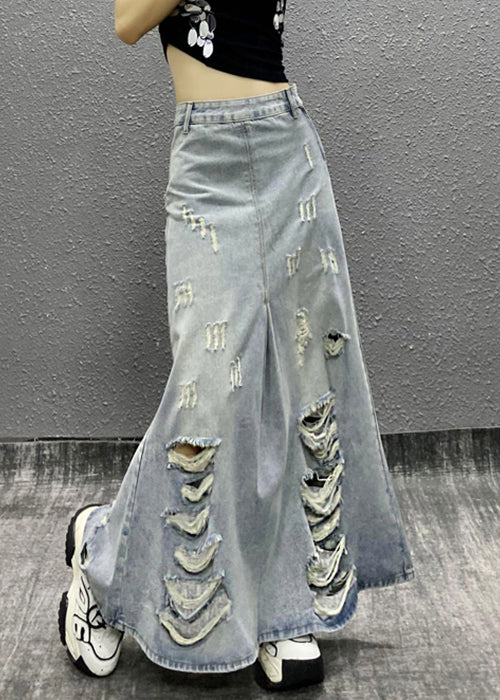 Light Blue Pockets High Waist Denim Skirt Summer
