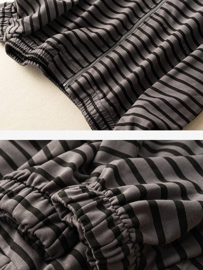 100% Natural Material Striped Zipper Literary Retro Hoodie Coat