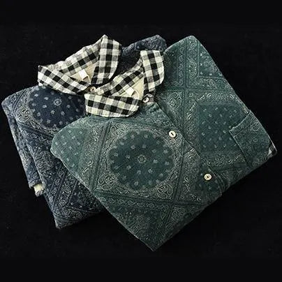 Classy Green Plaid Shirts Lapel Pockets Baggy Spring Tops
