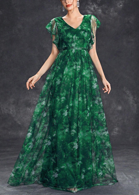 Blackish Green Ruffled Patchwork Tunic Tulle Maxi Dress Summer
