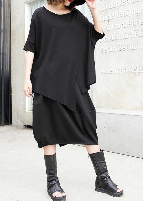 100% Pockets Cotton Skirt Black a Line Patchwork Skirt