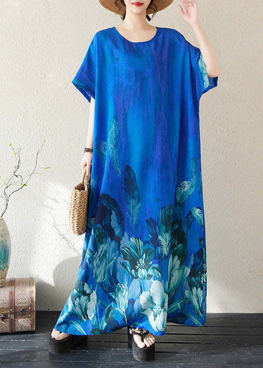 Peacock Blue Oversized Print Holiday Dress Summer