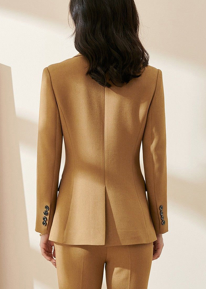 Brown Double Breast Back Side Open Spandex Coat Fall