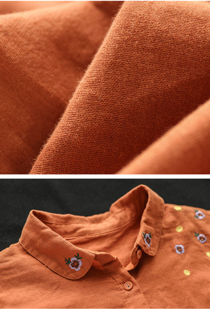 Art Double Layer Cotton Long Sleeve Embroidery Shirt