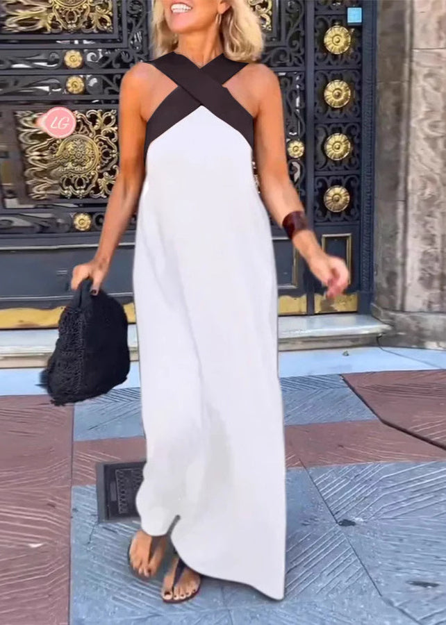 Black Patchwork Crossing Holiday Dresses Summer
