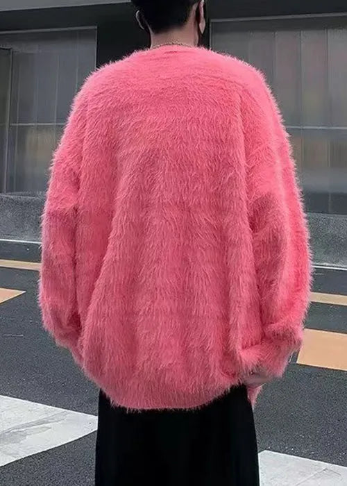 Classy Pink O Neck Letter Mink Velvet Sweater Sweater