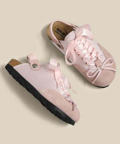 Style Pink Bow Lace Up Splicing Platform Flats