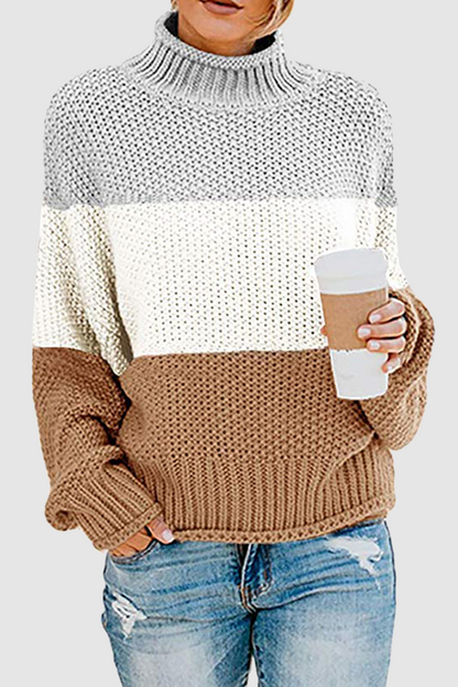 Patchwork Contrast Turtleneck Tops(7 Colors)