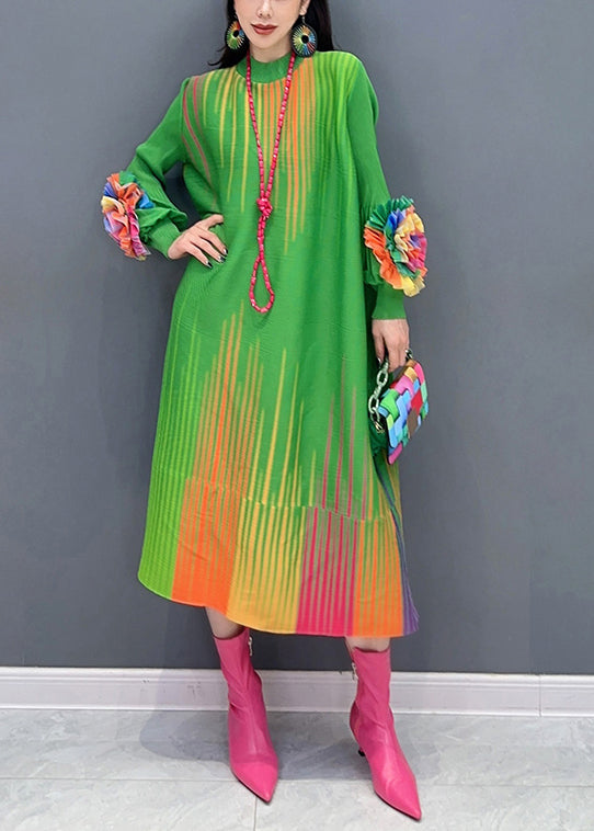 French Gradient Green Oversized Decorated Robe Dresses Spring