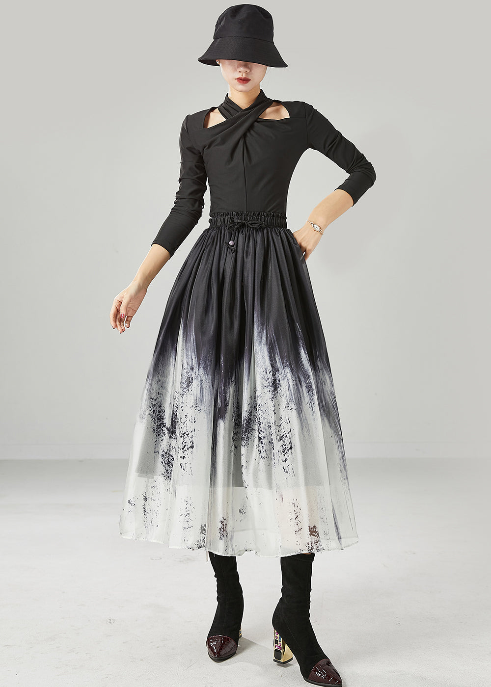 Gradient Color Elastic Waist Tie Dye Silk Skirts Summer