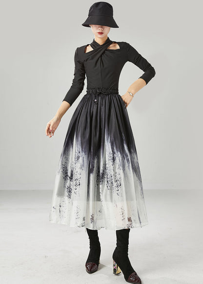 Gradient Color Elastic Waist Tie Dye Silk Skirts Summer