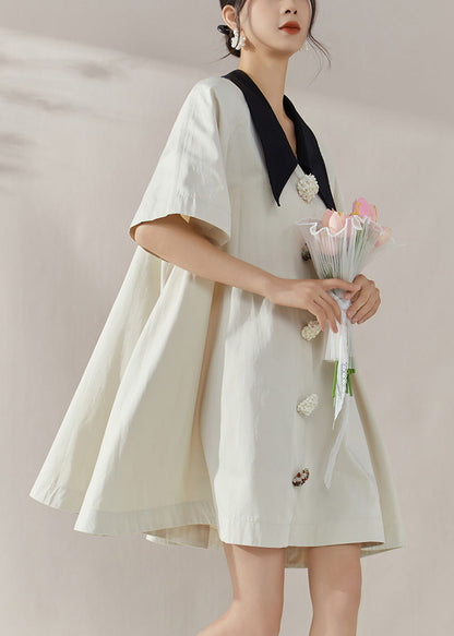 White Peter Pan Collar Button Shirts Mid Dress Summer