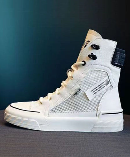 White Breathable Mesh Lace Up Splicing Platform Boots