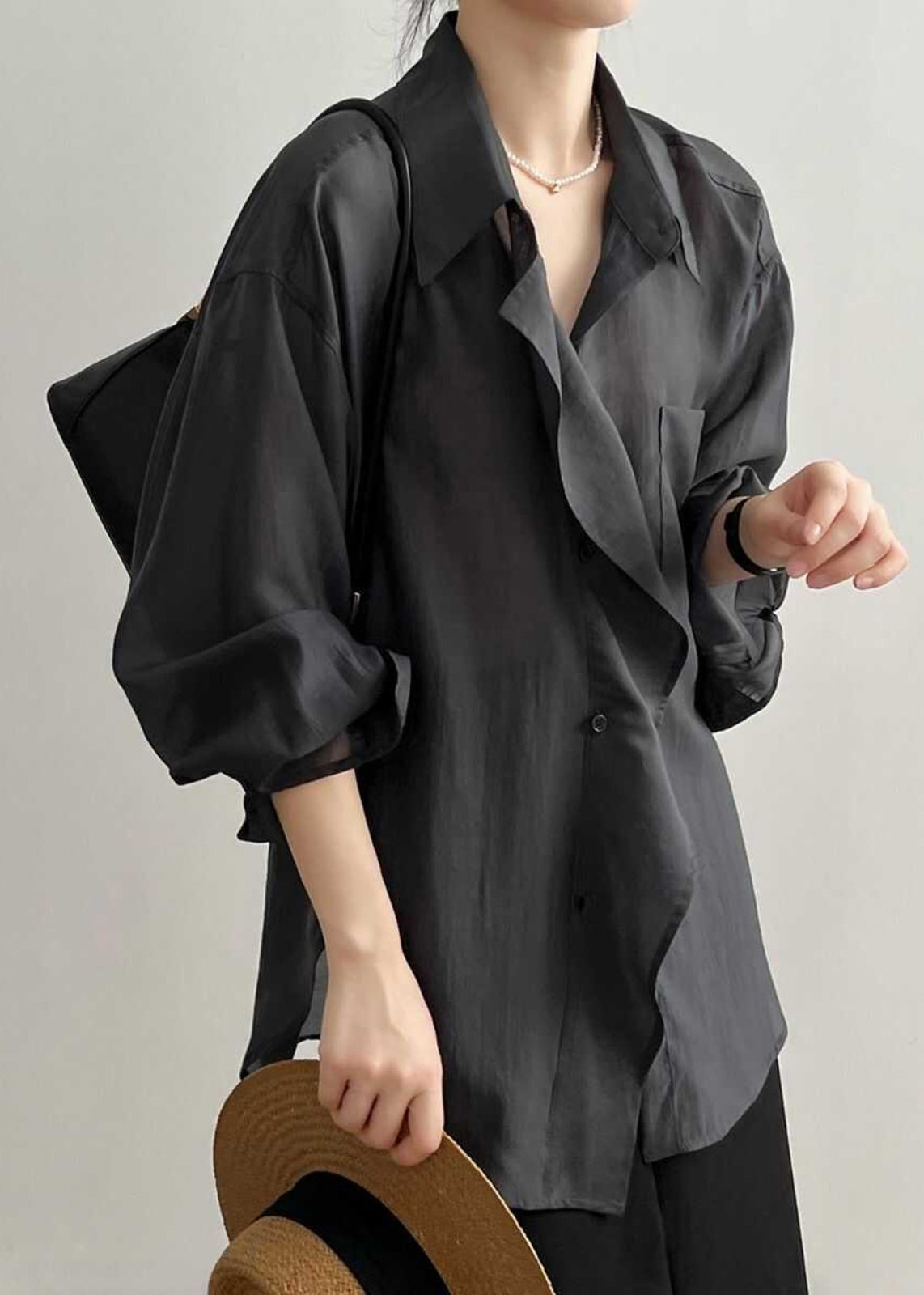 Modern Green Peter Pan Collar Patchwork Button Shirts Fall
