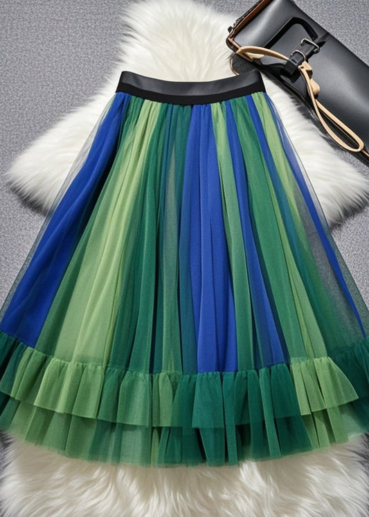 Multicolor Exra Large Hem Tulle Pleated Skirt Fall