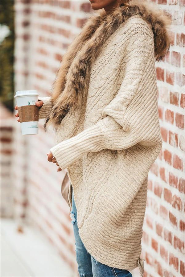 Buffy Faux Fur Cable Knit Cardigan