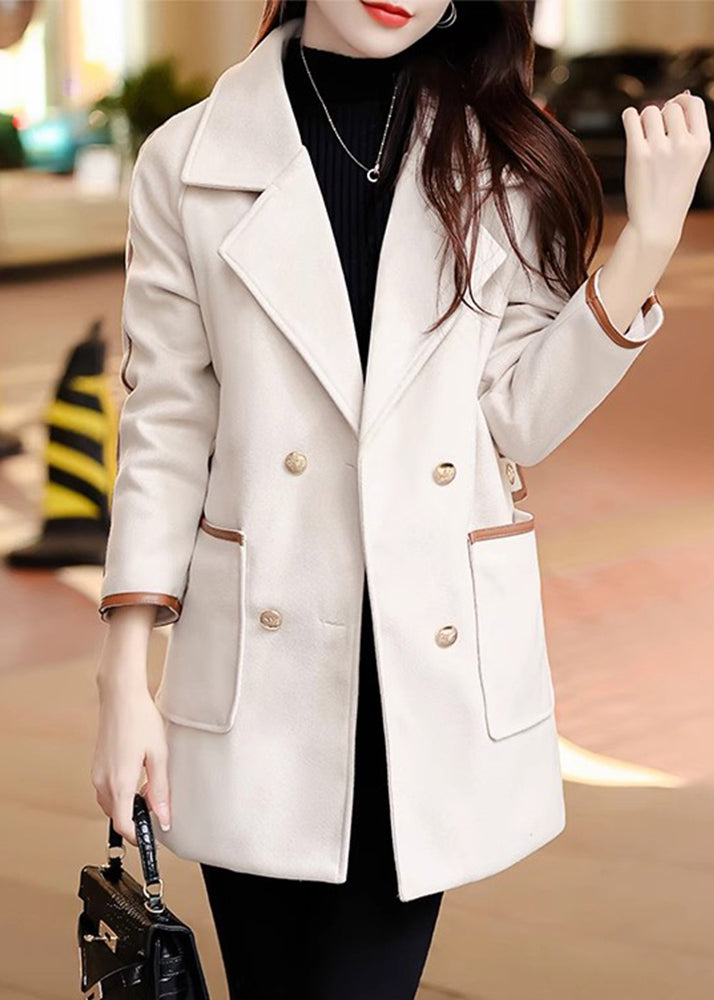 Black Double Breast Patchwork Woolen Coat Outwear Fall
