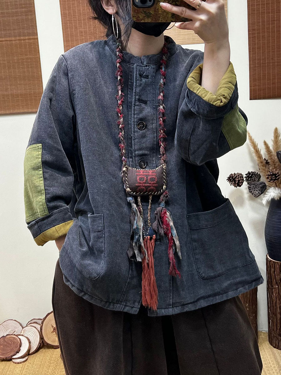 Patchwork Single Breasted Thick Coat