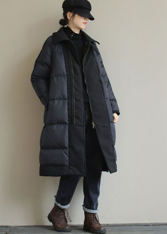 Khaki Peter Pan Collar Patchwork Duck Down Puffer Coat Winter