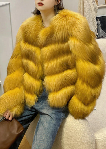 Yellow Patchwork Leather and Fur Coats Winter