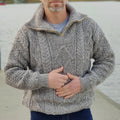 Mens Organic Irish Aran Half Zip Sweater artswardrobe