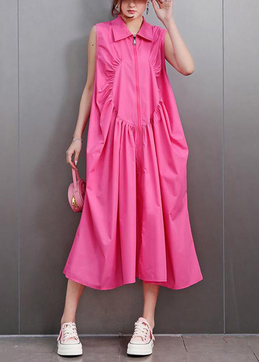 Red Peter Pan Collar Zippered Maxi Dress Sleeveless