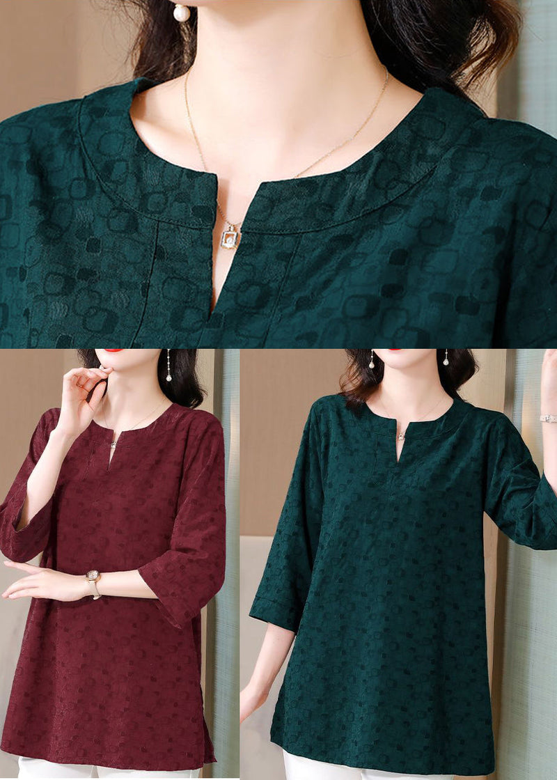 Dull Green Oversized Print Cotton Top Bracelet Sleeve