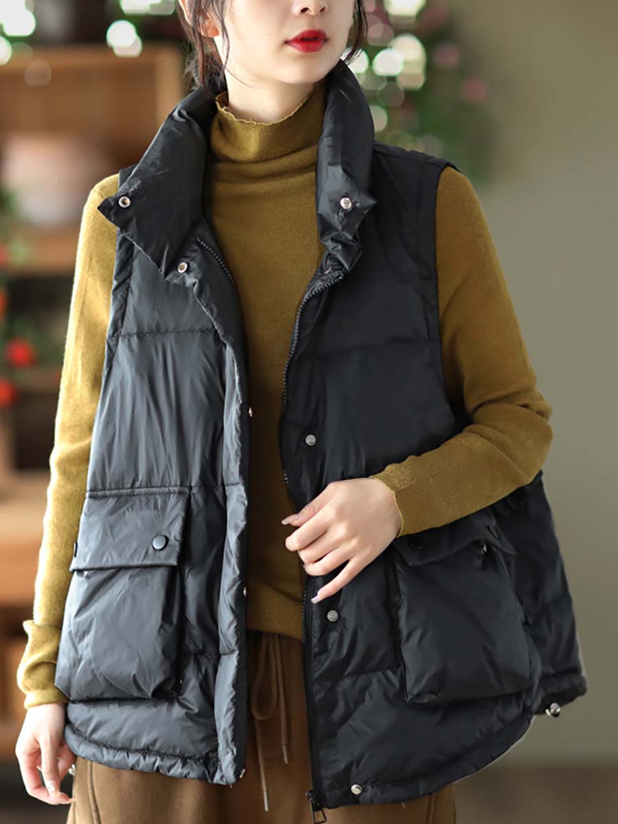 Agaric Lace Button Pocket Down Vest