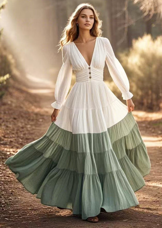 White Cinched Patchwork Exra Large Hem Party Dress Spring