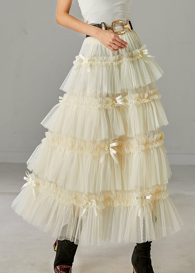Modern Apricot Bow Layered Tulle Beach Skirt Spring
