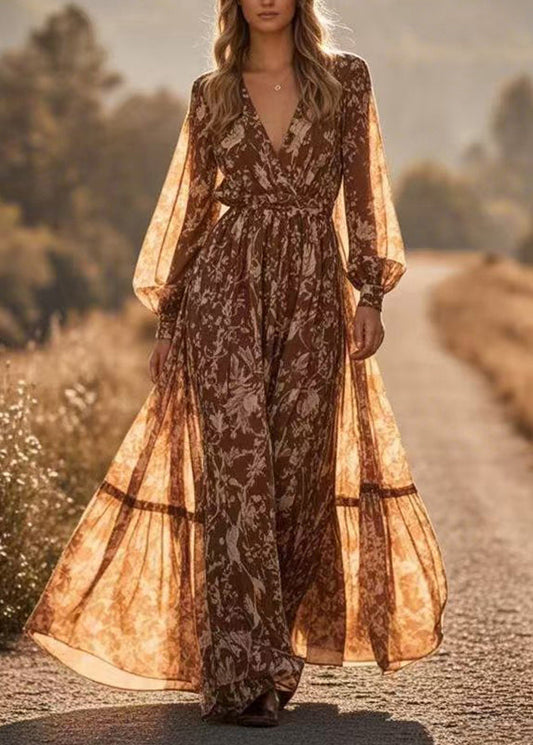Patchwork Tunic Chiffon Maxi Holiday Dress Spring