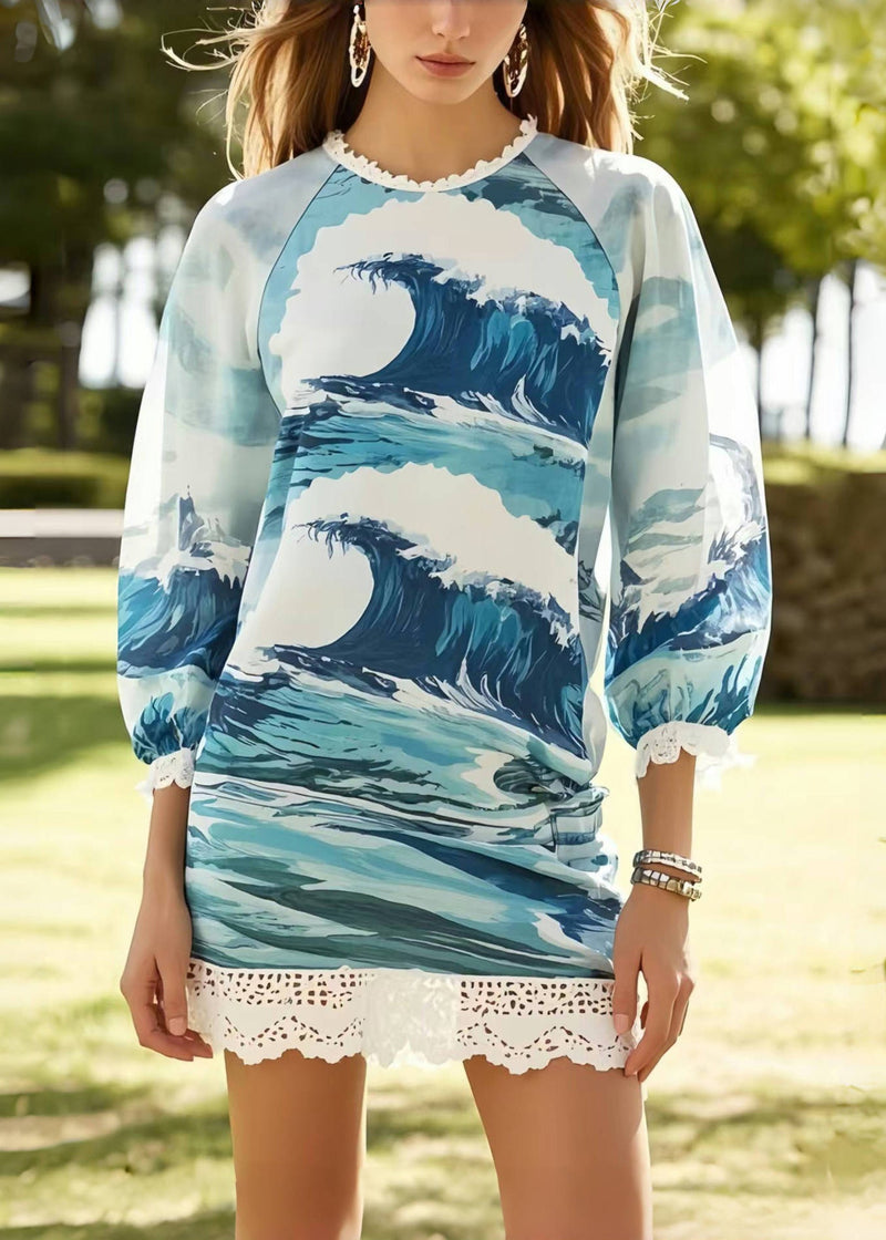 Print Patchwork Lace Chiffon Vacation Dress Summer