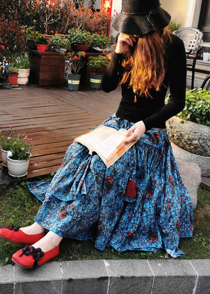 Orange Wrinkled Print Patchwork Cotton Skirt Spring