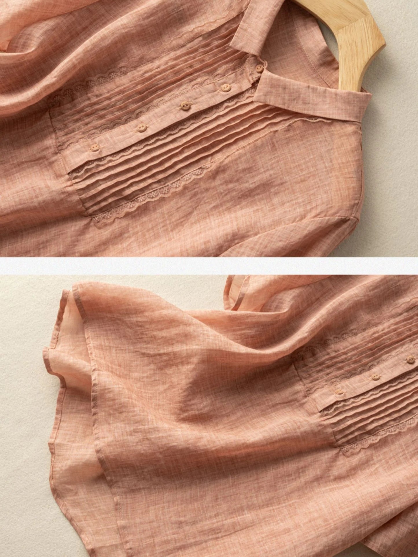Color Short Sleeve Linen Pleated Top