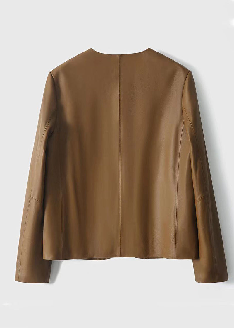 Brown V Neck Patchwork Sheepskin Coats Fall