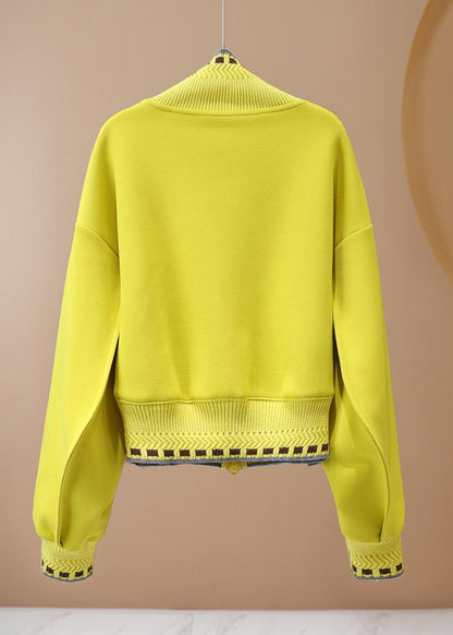 Yellow Stand Collar Graphic Patch Patchwork Coat Spring