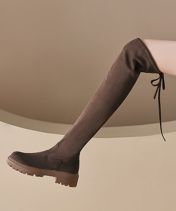 European and American Style Platform Knee Boots Brown Suede