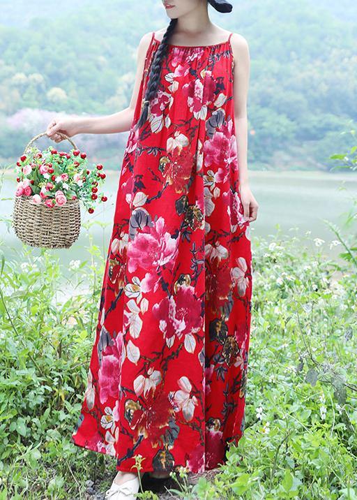 100% Red Linen Sleeveless Long Summer Dresses