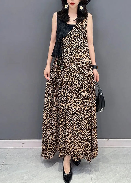 Leopard Tie Waist Top and Maxi Skirts Two Pieces Set Summer