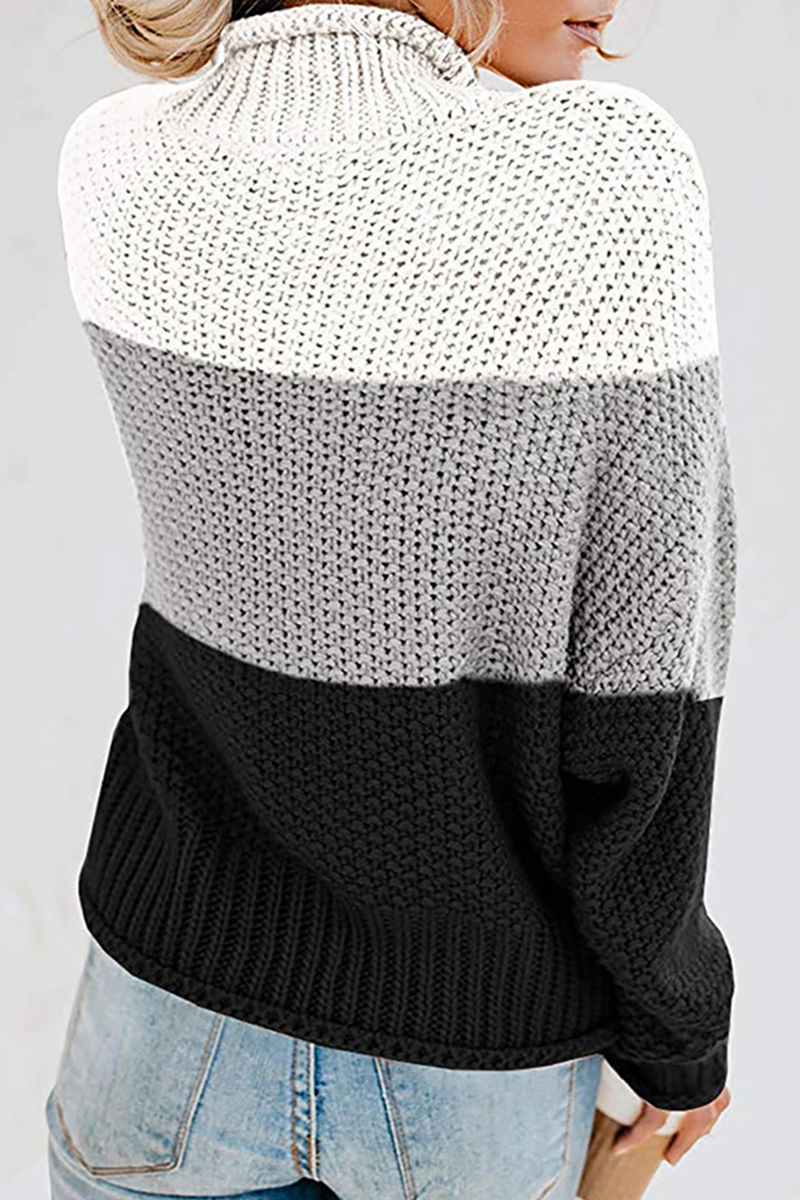 Patchwork Contrast Turtleneck Tops(7 Colors)