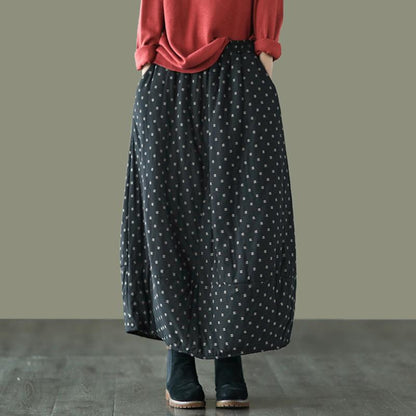 Autumn Winter Retro Cotton Linen Quilted Skirt