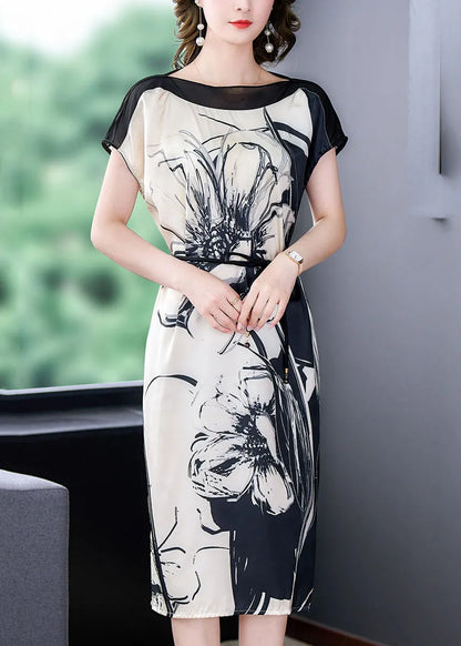 Slim Fit Apricot Slash Neck Tie Dye Sashes Chiffon Vacation Dresses Short Sleeve