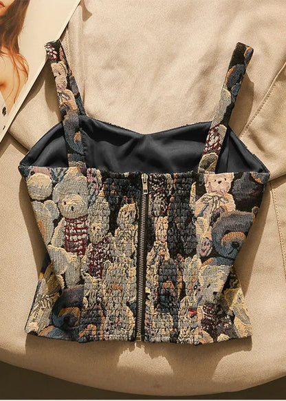 Bear Jacquard Strapless Top Spring