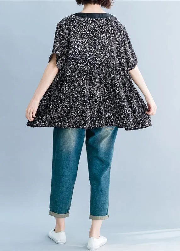 Italian Black Dotted Blouse V Neck Art Summer Shirt