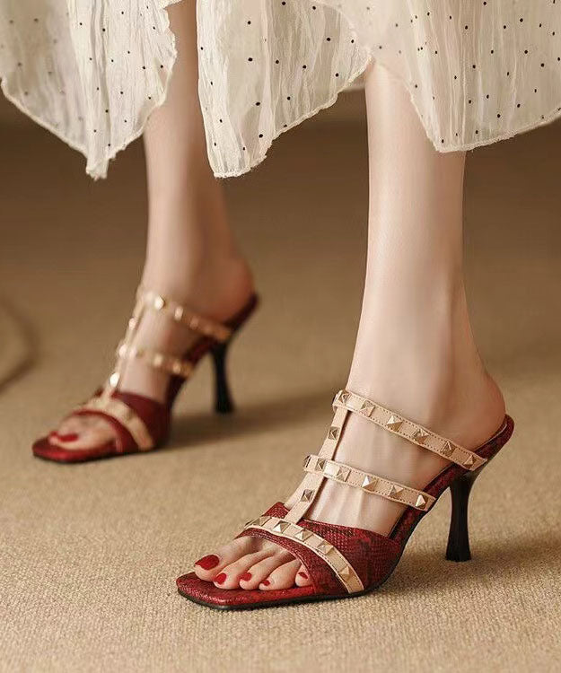 Mulberry Stiletto Faux Leather Rivet Splicing Slide Sandals